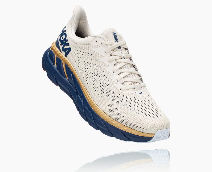 Hoka One One Running Shoes Mens White/Blue - Clifton 7 - 85190WKUI